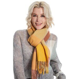 Women Pink-yellow Winter Warm Shawl Wraps Tartan Blanket Oversized Scarves